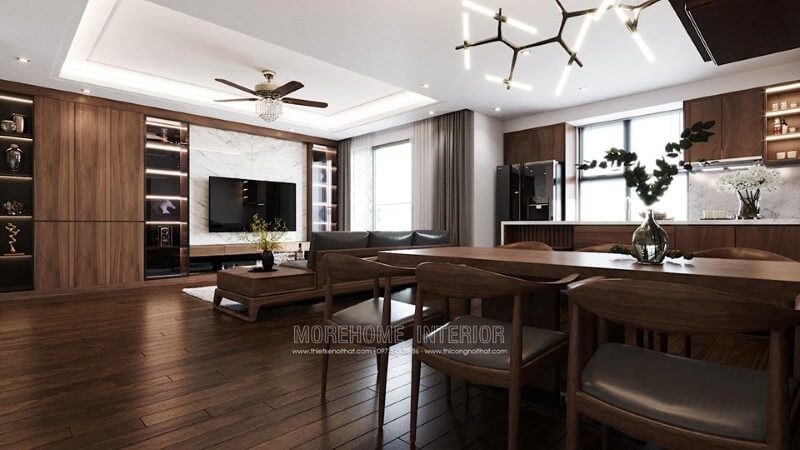 Sản phẩm bàn ăn 6 ghế gỗ óc chó đẹp phong cách hiện đại tại chung cư Imperia Sky Garden Hai Bà Trưng Hà Nội
